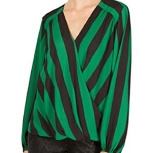 Inc Striped Surplice Top Green Referee Stripe XS